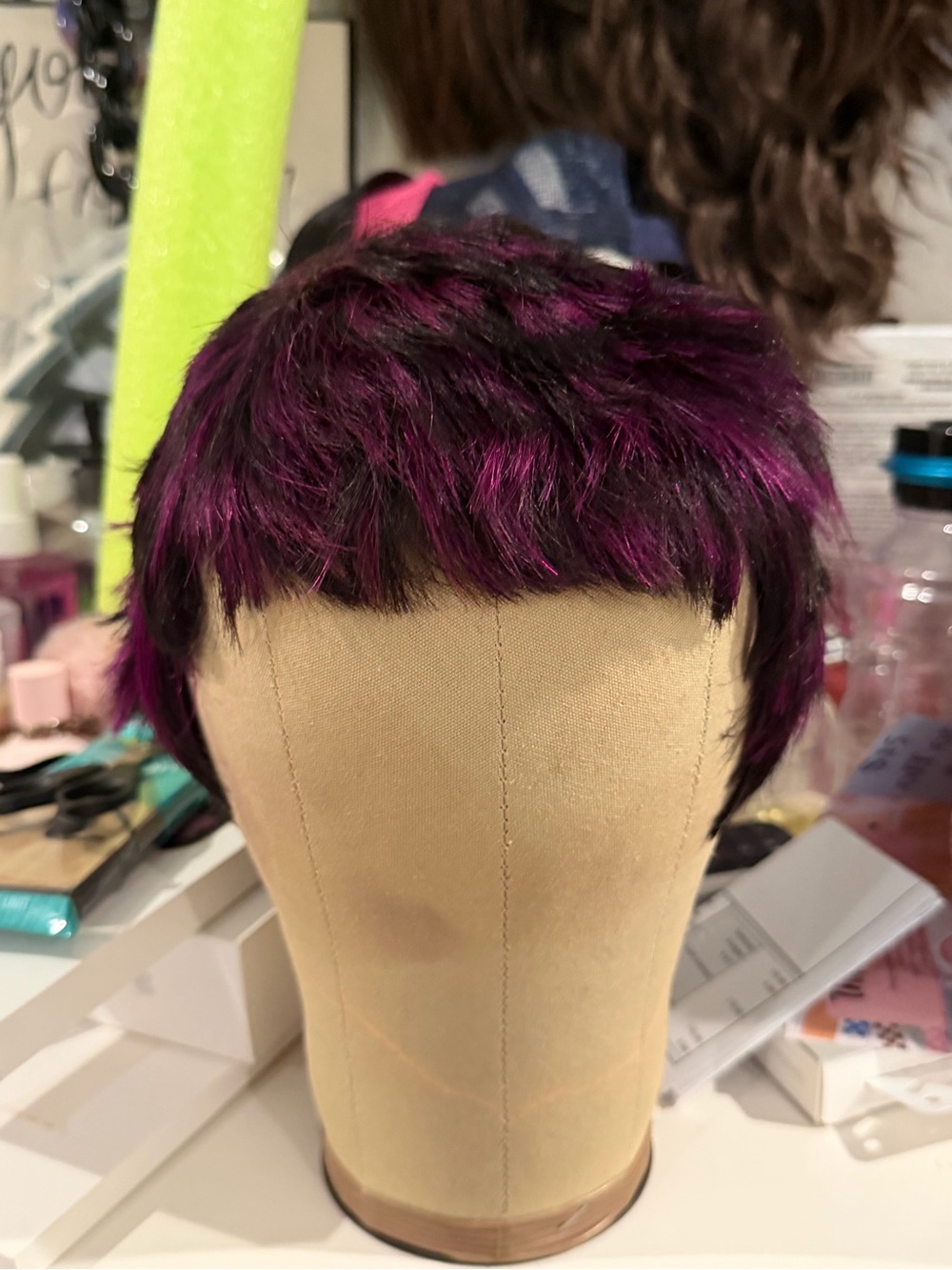 Short Women's Synthetic Wig in Deep Purple and Black